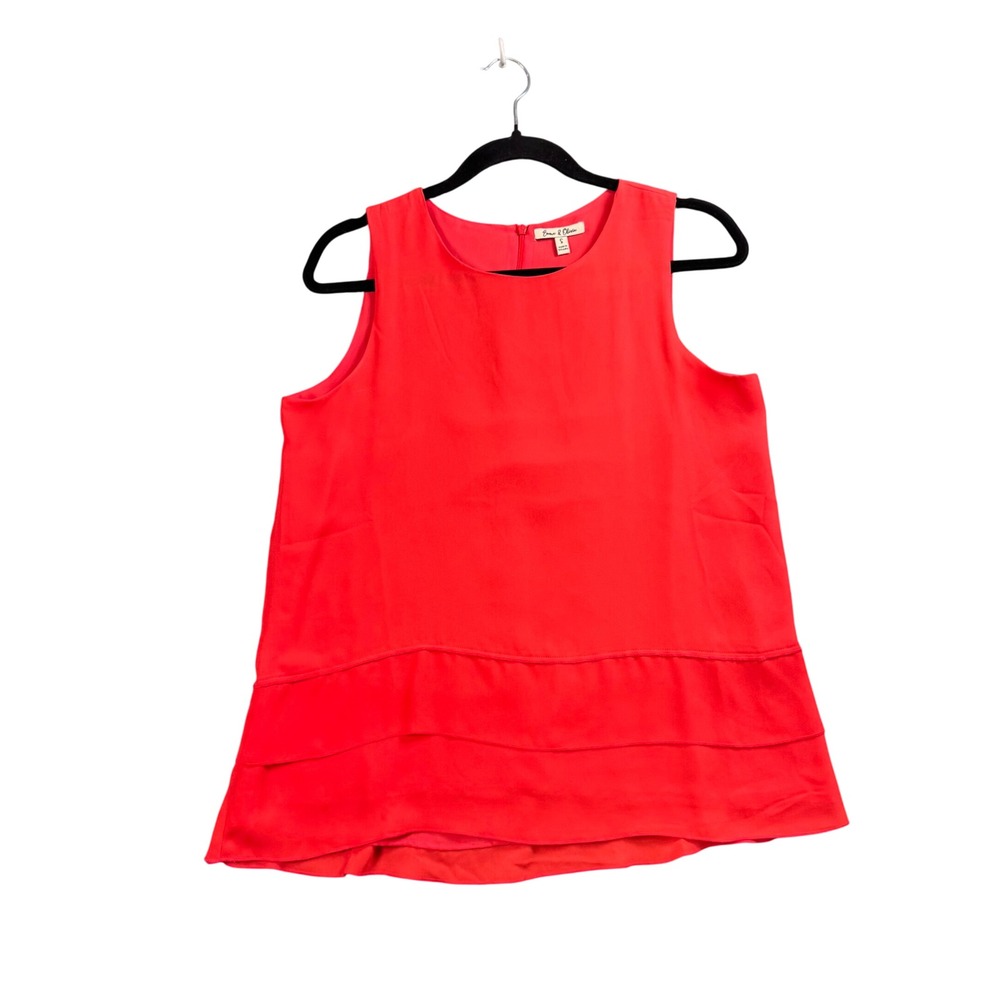 Emma & Olivia Sleeveless Blouse Women Small Coral Red Tiered‎ Ruffle Hem Top